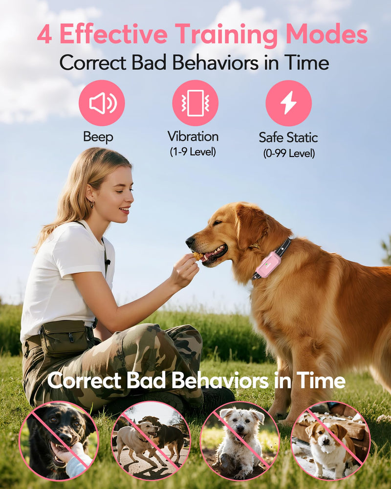 Jugbow Dog Shock Collar - 4200FT Dog Training Collar with Remote, IPX7 Waterproof Electric Collar with 4 Training Modes, Security Lock, Rechargeable e-Collar for Dogs 10-120lbs(Pink) - PawsPlanet Australia