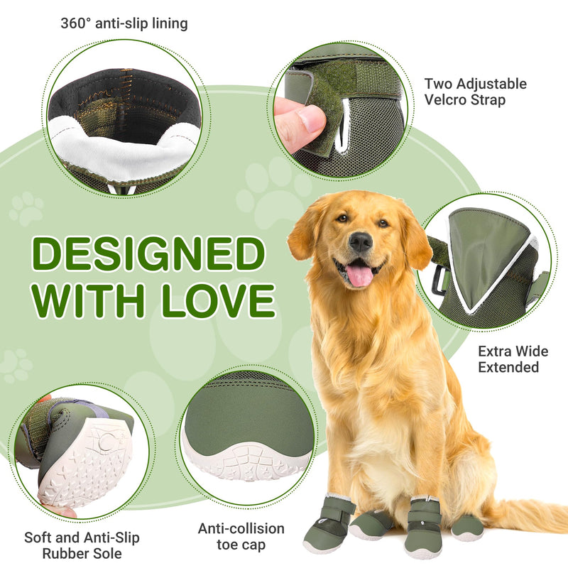 DcOaGt Dog Shoes for Large Dogs, Mesh Breathable Dog Boots & Paw Protectors for Hot Pavement Summer Winter Snow, 360° Anti-Slip Dog Booties for Hiking/Walking,Military Green 4PCS(Size 8) Military Green-Mesh Size 8:for paw width 3.0-3.2 inches (Pack of 4) - PawsPlanet Australia