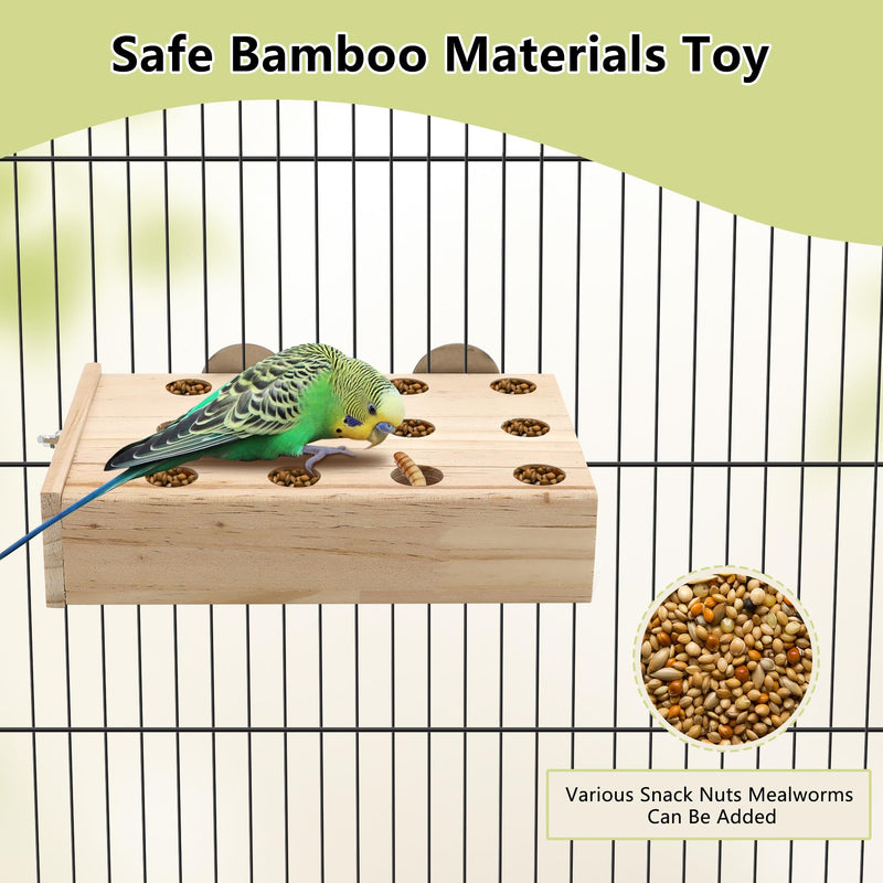 Bird Foraging Toys, Wooden Platform Feeder Training Foraging Snack Mealworm Nuts Parrot Chewing Toy for Budgie Parakeet Cockatiel Conure African Grey,Bird Perches for Cage Feedbox-7.87*5.12*1.97inch - PawsPlanet Australia