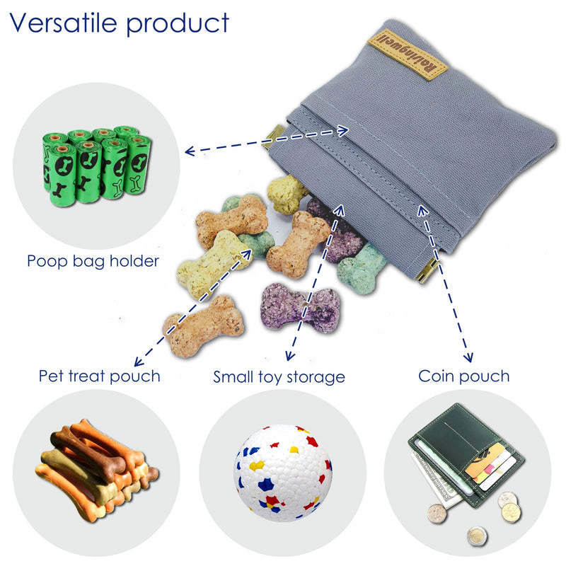 Dog Treat Pouch, Small Cotton Pocket Sized Training Holder, Hand Free Walking Fanny Bag with Carabiner, Self-Closing Pet Feed Snack Reward, Behavior Aids for Puppy Travel or Outdoor (Grey) Grey - PawsPlanet Australia