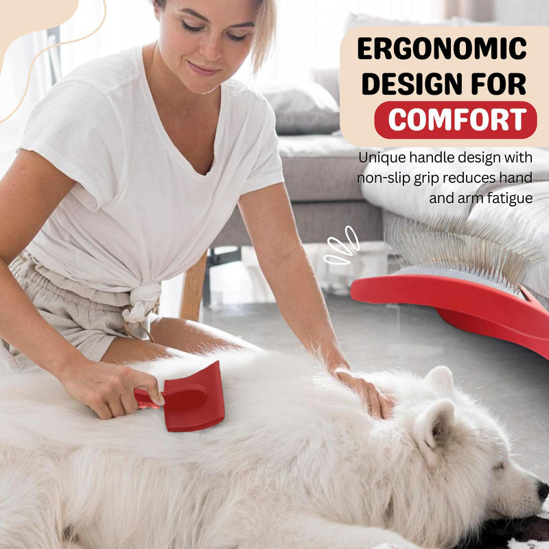 Professional Slicker Brush for Dogs & Cats – Grooming Tool for Detangling, Deshedding & Fluffing – Ideal for Poodles, Goldendoodles, Doodles – Gentle & Effective Pet Brush - (Red) Red - PawsPlanet Australia