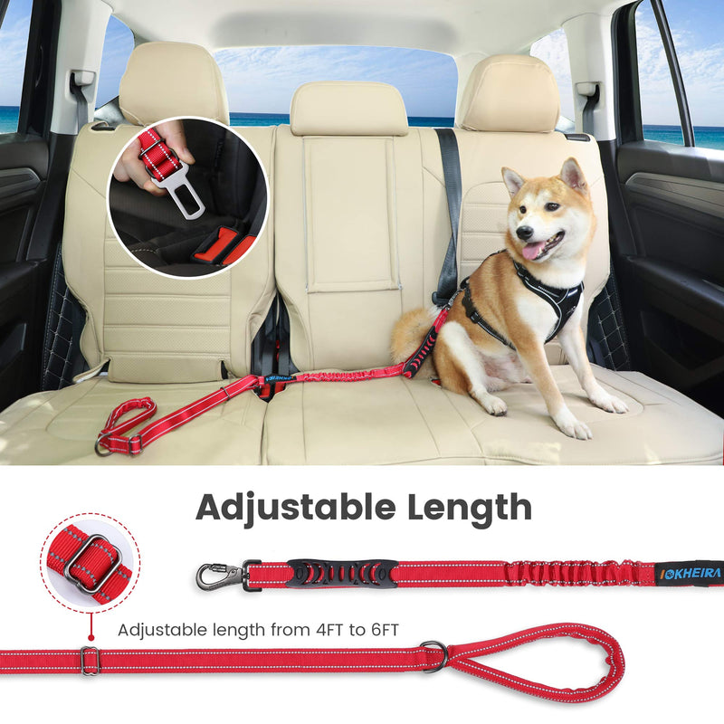 IOKHEIRA 6Ft /4Ft Dog Leash Rope for Large Dogs, Heavy Duty with Comfortable Padded Handle and Highly Reflective Threads,4-in-1 Multifunctional Dog Leashes with Car Seat Belt for Training Red - PawsPlanet Australia