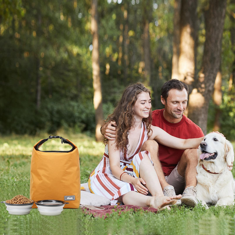 Pet Food Storage Bag,Dog Food Travel Bag with 2PCS Collapsible Dog Travel Bowls,Waterproof Kibble Storage Container(Yellow, Small) Yellow - PawsPlanet Australia
