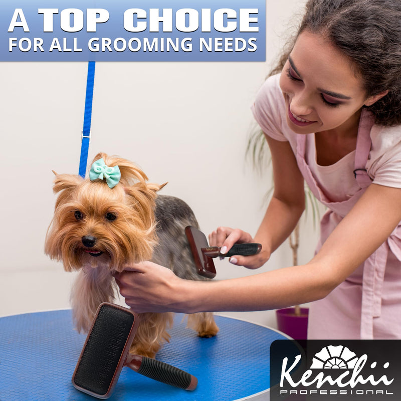 Kenchii Slicker Brush for Dogs, Professional Dog Grooming Brush for Loose Fur, Tangles, Long Short Haired, Stainless Steel Pins, Maplewood Handle, Medium - PawsPlanet Australia
