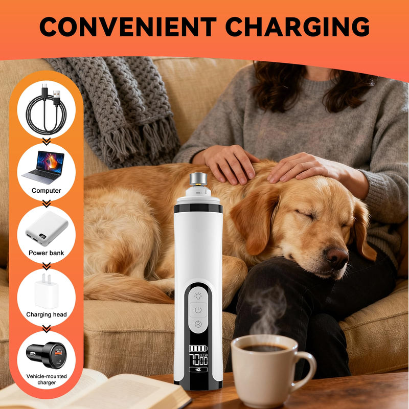 Silent Groom Pro Nail Grinder for Dogs - Quiet Dog Nail Grinder with LED Light, 3-Speed Cordless, 2000mAh Battery & 2 Grinding Heads for Safe Trimming of Small, Medium, Large Dogs and Cats - PawsPlanet Australia