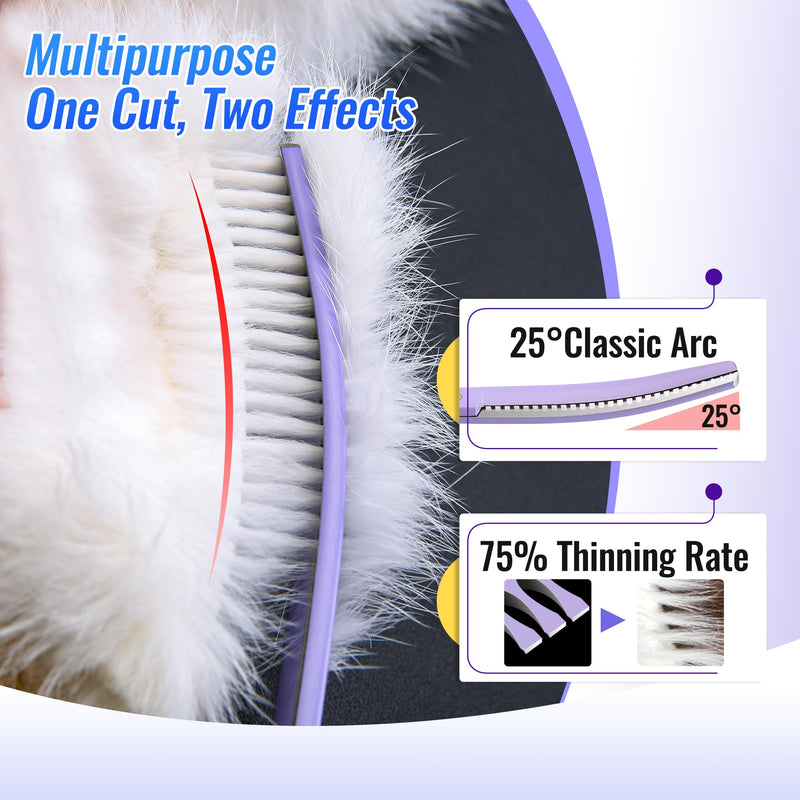 Curved Chunkers Dog Grooming Scissors 7" Macarone Series Professional Pet Grooming Shears for Dogs Pets Japan 440C Stainless Steel Sharp & Durable(Purple, 27Teeth Curved Thinners) 7.0 in Curved Chunkers Macaron Purple - PawsPlanet Australia