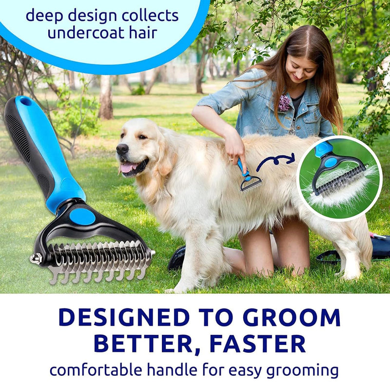 StarDib Pet Grooming Rake, Double-Sided Dematting Comb for Dogs & Cats, Undercoat Deshedding Tool with Comfort Handle, 3 Pack, Blue/Black - PawsPlanet Australia