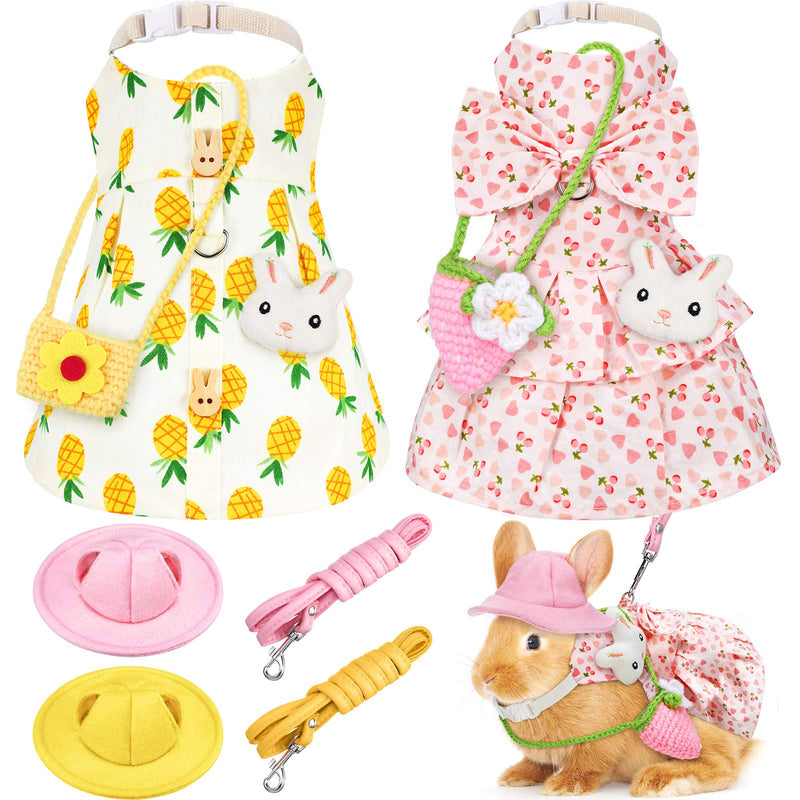 2 Sets Pet Rabbit Bunny Dress Bunny Easter Costume with Leash Hat Mini Bag Harness Leash Small Animals Accessory for Rabbit Hedgehog Ferret Guinea Pigs Piggies Squirrel (Pineapple and Cherry) Pineapple and Cherry