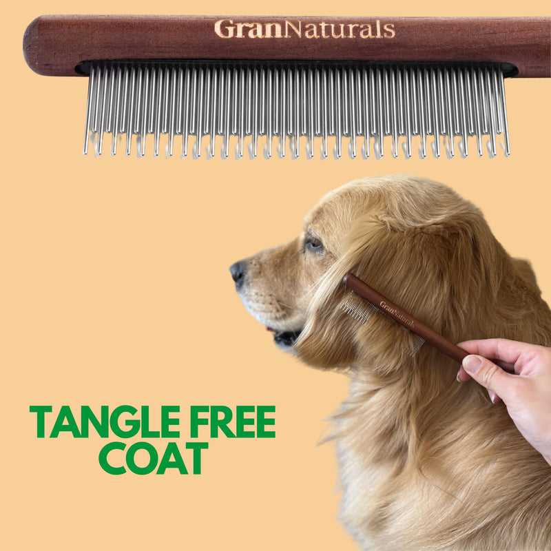 GranNaturals Wooden & Metal Pet Comb for Detangling Hair, Grooming Fur, Dematting for Large and Small Dogs, Long & Short Haired Cats - PawsPlanet Australia