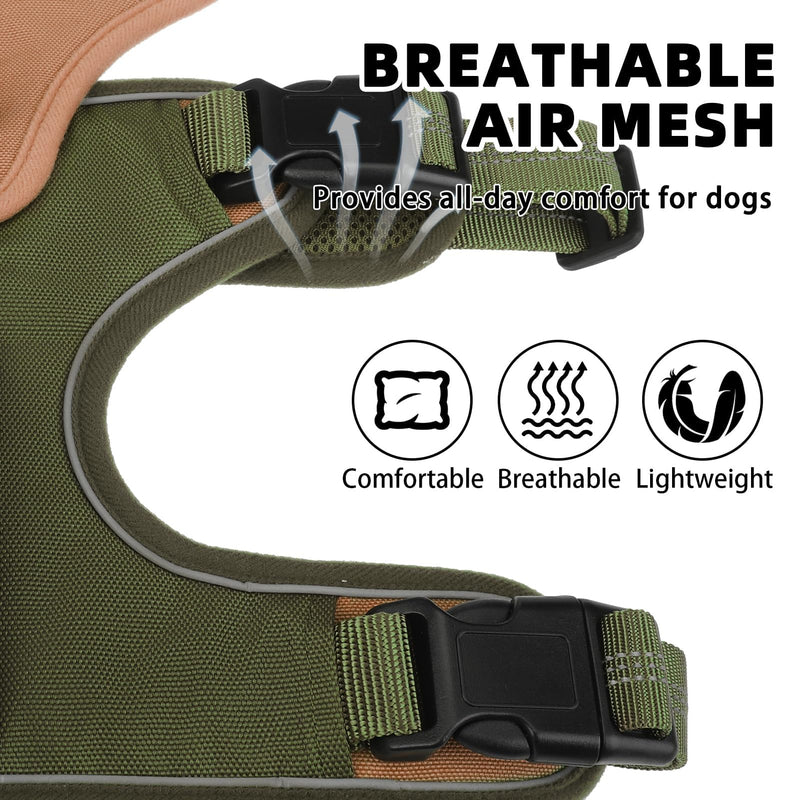PUPTECK Escape Proof Dog Harness and Leash Set Upgraded No Pull Reflective Dog Vest with Lift Handle, Easy Control Pet Harness for Medium Large Dogs Training Walking Running, Green, XL X-Large Green/khaki - PawsPlanet Australia