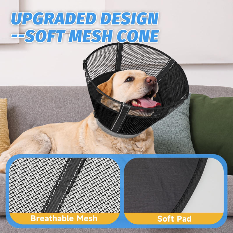 Dog Cone Collar After Surgery to Stop Licking: Soft Grid Recovery Collar with Detachable Pad, Elizabeth Cone Alternative for Large Medium, Small Dogs, Normal Eating and Drinking,XS Matte Black XS(Depth: 6.1in, Girth: 9.8-11.6in)