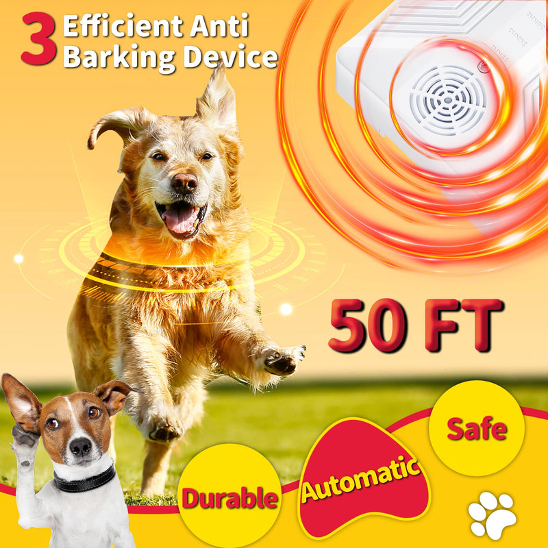 Anti Barking Device for Dogs, Rechargeable Ultrasonic Dog Barking Deterrent Devices with 3 Modes, 50Ft Waterproof Barking Dog Deterrent Bark Box for Outdoor & Indoor, Safe Barking Silencer for Dogs White