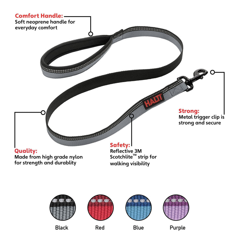 HALTI Leash for Dogs - Premium Nylon Puppy & Dog Leash, Reflective Neoprene-Padded Handle, Comfortable & Easy to Use. Suitable for Medium & Large Dogs (Size Large, Black)