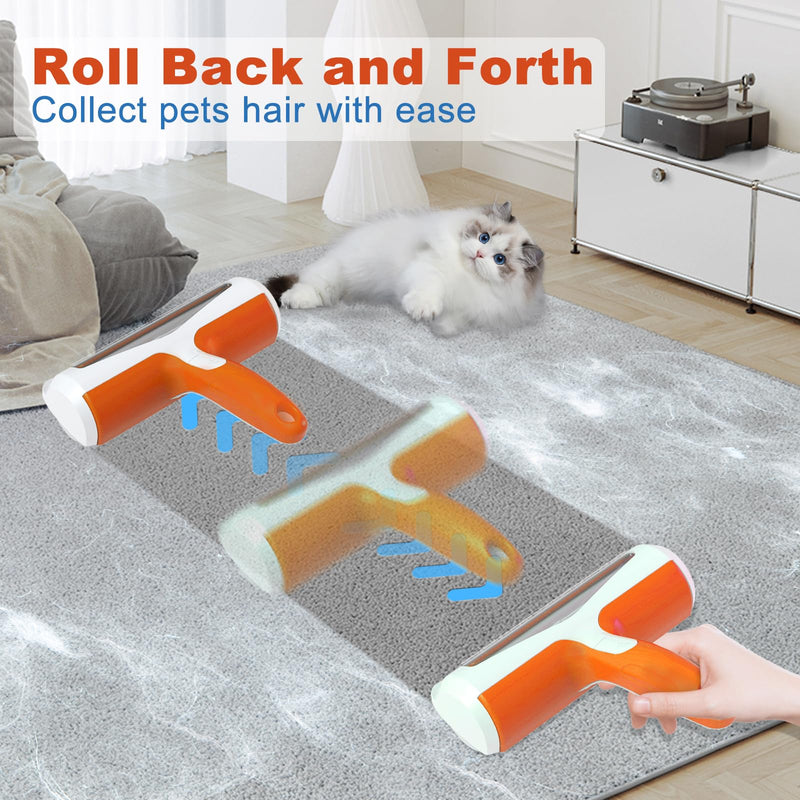 ACE2ACE Pet Hair Remover and Rollers,Lint Roller for Pet Hair，Reusable Fur Remover for Cats and Dogs, Animal Brushes Hair Removal, for Carpets, Clothes and Sofa Orange