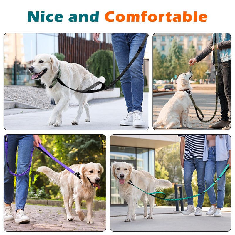 PetBonus Heavy Duty Tactical Dog Lead, 150 cm Bungee Shock Absorption Lead with 2 Padded Handles, Quick Release Metal Clip, Car Seatbelt, No Pull Training Leash for Large Medium Dogs (Black) Black