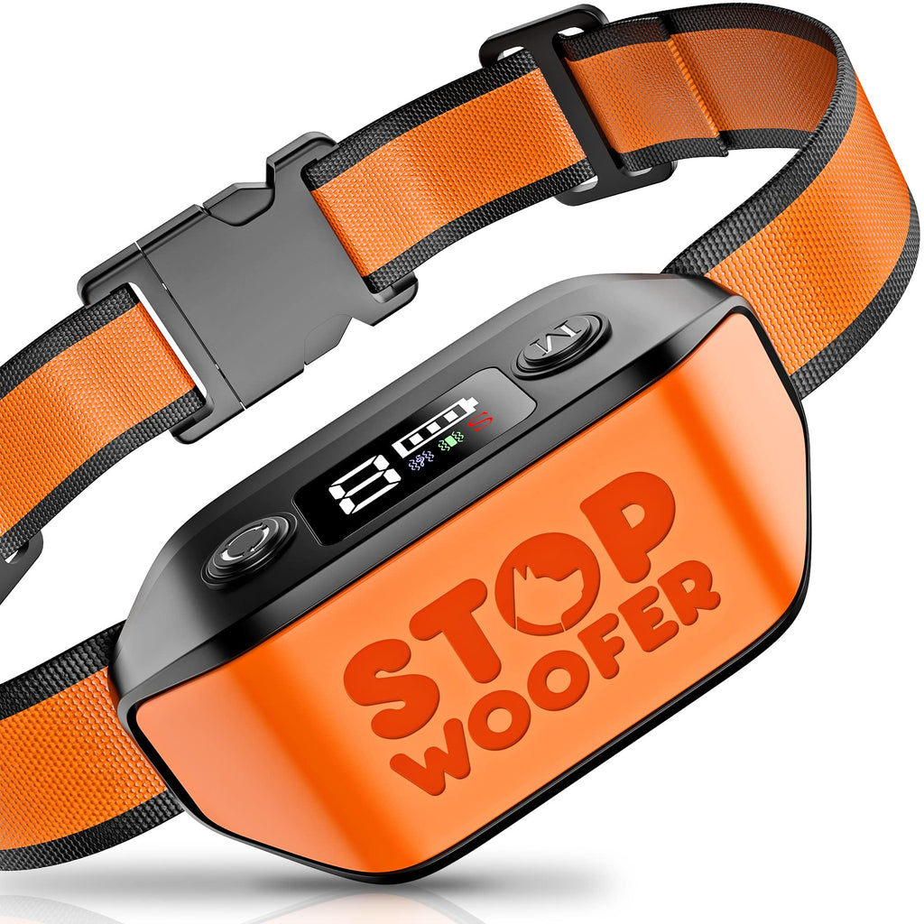 [NEW 2024] Dog Bark Collar - No Shock, No Pain - Rechargeable Barking Collar for Small, Medium and Large Dogs - w/2 Vibration & Beep Modes Black/Orange