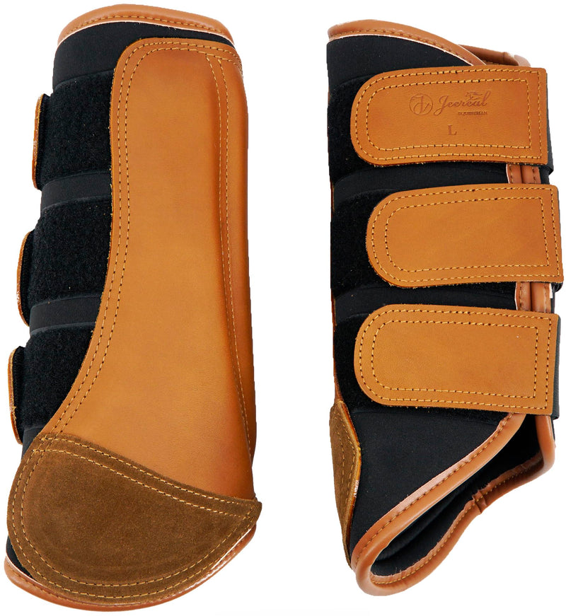 Jeereal Brushing Horse Boots Equine Boots | Protective Gear and Training Equipment | Neoprene,Waterproof Cloth and Genuine Leather Made of (Brown, Cob (Medium)) Cob (Medium) Brown - PawsPlanet Australia