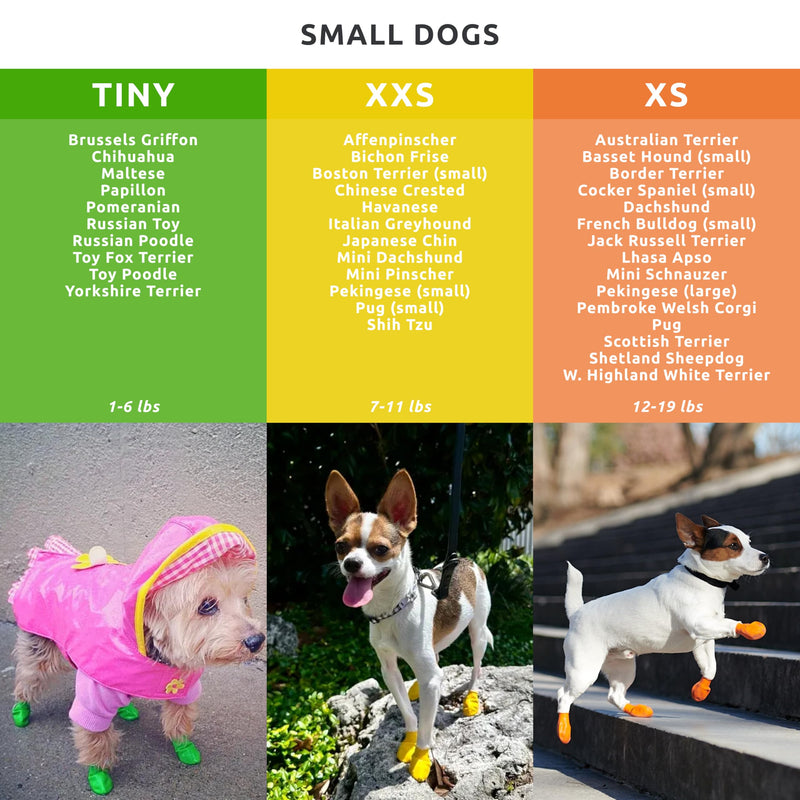 PawZ Rubber Dog Boots for Small Paws - All-Weather Waterproof Dog Shoes, Anti-Slip Traction for Rain, Snow, Mud & Hot Pavement - Pull-On Dog Booties, Orange - X-Small (1.5"-2") - Pack of 24