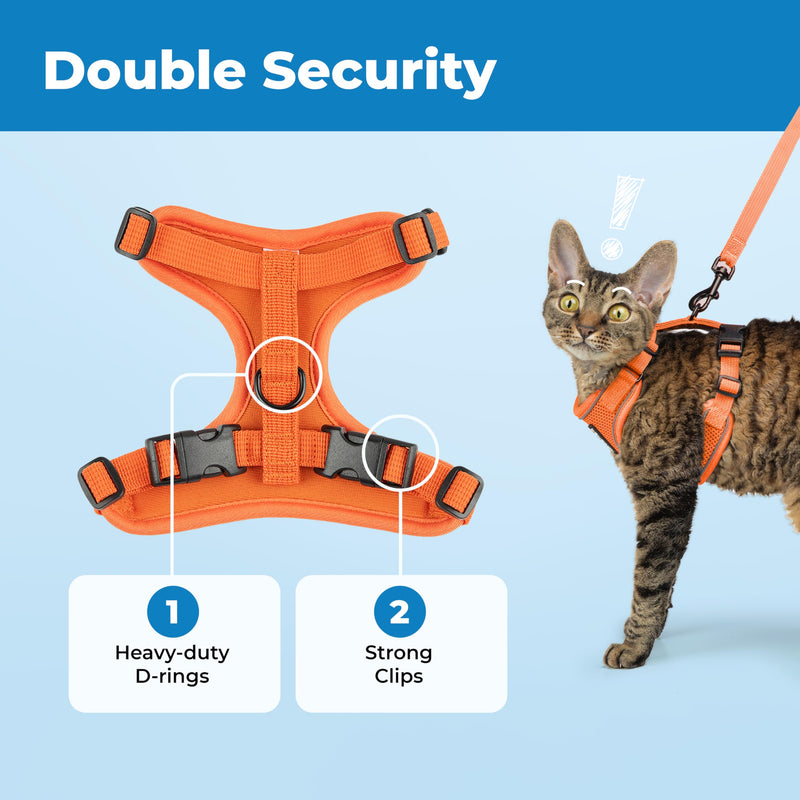 Voyager Escape Proof Cat Harness and Leash Set with Reflective Stitching, Neoprene Handle 5ft - Supports Small, Medium and Large Cats, Kittens for Walking by Best Pet Supplies - Orange, XXS Orange (327) XXS (Chest: 11.5 - 14") - PawsPlanet Australia