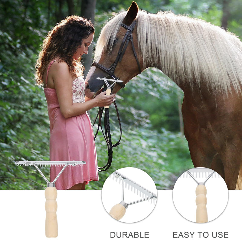 iplusmile Dematting Brush Rake Comb - Gentle Undercoat Scrubber for Horses, Dogs with Shedding Fur, and Pet Grooming, Wood Handle - PawsPlanet Australia