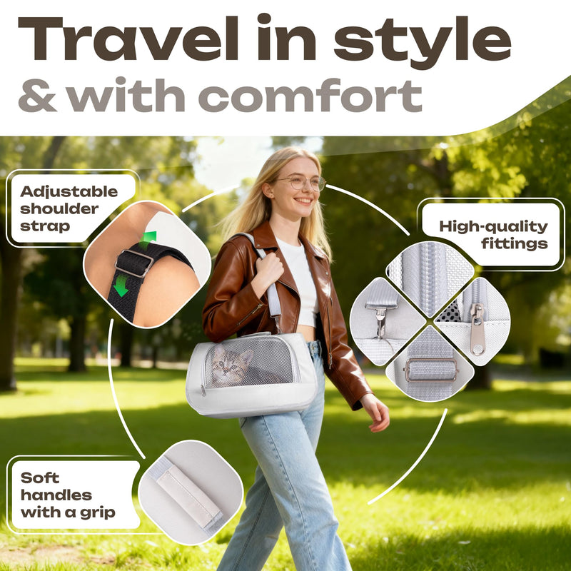 Small Pet Carrier for Cats, Rabbits, Guinea Pigs – Airline Approved Soft-Sided Travel Bag, Lightweight Dog Carrier, Ventilated & Foldable (Up to 10 lbs, Beige) - PawsPlanet Australia
