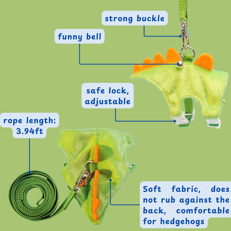 Hedgehog Leash and Harness Clothes Accessories, Dinosaur Shaped Harness Leash for Training Playing, Hamster Clothes for Ferret Guinea Pig Hamster, Hedgehog Accessories, Guinea Pig Outfits (Green) Green - PawsPlanet Australia