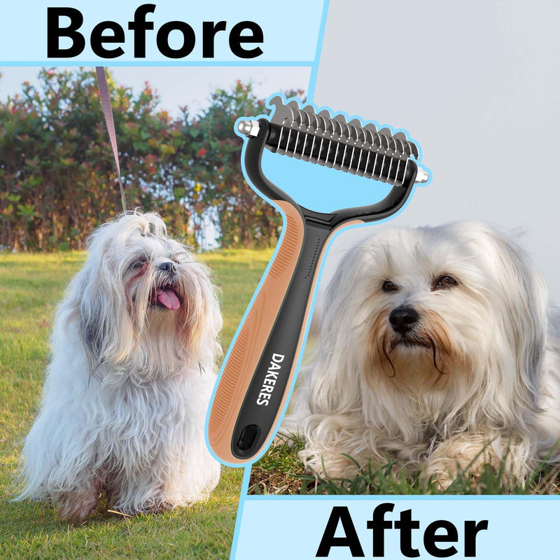 Pet Grooming Supplies - 2-in-1 Undercoat Rake and Dematting Tool for Cats/Dogs, Deshedding Brush for Long-Haired Pets, Furminator, Orange - PawsPlanet Australia