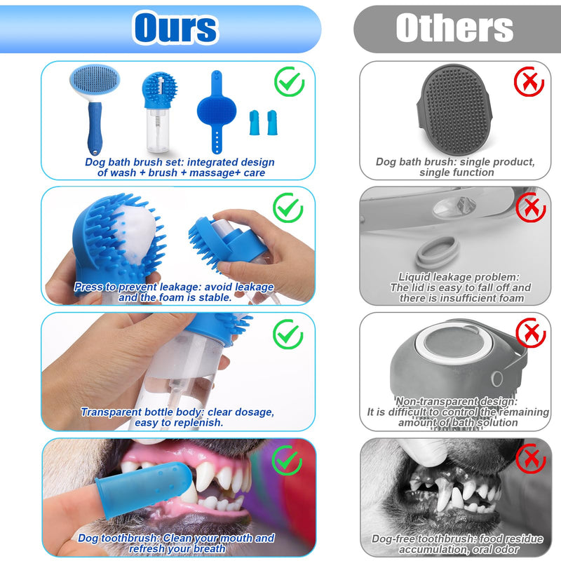 XANGNIER Dog Bath Brush Scrubber Kit,Pet Shower Washing Brush Bathing Supplies Set-With Shampoo and Soap Dispenser,Finger Toothbrush,Silicone Grooming Scrub Tool for Cat Dog Puppy Long Short Hair - PawsPlanet Australia
