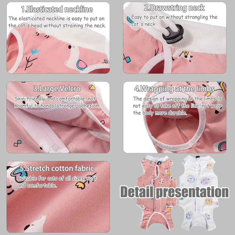 MUU Cat Recovery Suit 2 Pack, Kitty Surgical Shirt Collar Alternative, Breathable Onesie for Female Cats After Spay Surgery, Recovery Suit Female Abdominal Wounds, Size M (2~4KG Cat)
