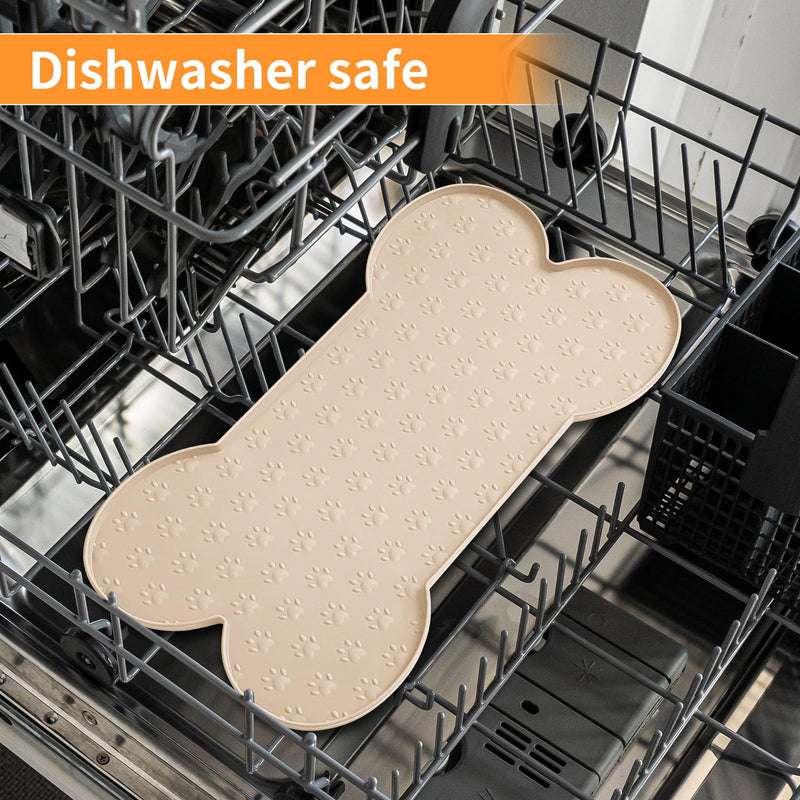 Dog Food Mat Anti-Slip Silicone Dog Bowl Mat Thicker Pet Placemat Waterproof Cat Feeder Pad with Raised Edge Puppy kitten Feeding Mats Suitable Small Medium-Sized Dogs Cats Eating Tray 19.4" x 9.8" Beige - PawsPlanet Australia