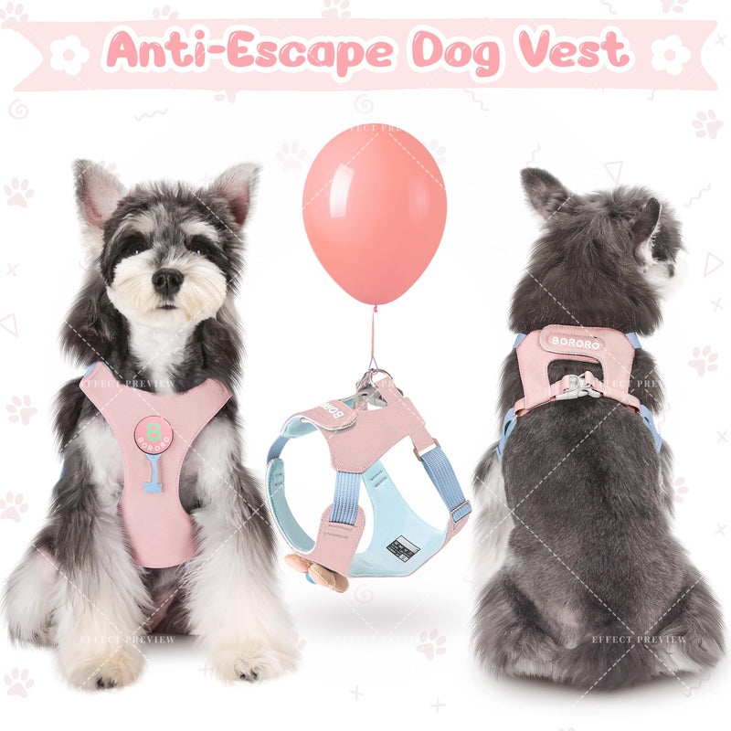 Dog Harness and Leash Set with 2 Flower Patches, No Pull Adjustable Puppy Harness, Step in No Chock Dog Vest for Small Medium Dogs Puppy and Cats(Pink, M) M(9.9-19.8) Pink - PawsPlanet Australia
