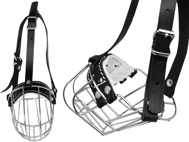 Dog Chrome Metal Muzzles Wire Basket Adjustable Leather Straps Сircumference is 6.6-8.2 in the Length is 1.9-2.3 in0