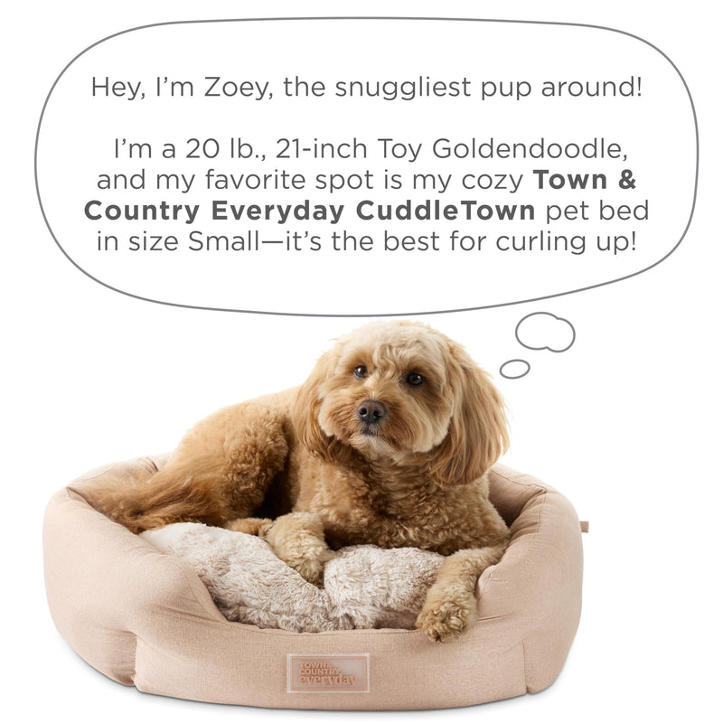 TOWN & COUNTRY EVERYDAY CuddleTown Faux Linen Comfy Cozy Cuddler Pet Bed, Supportive & Calming, Non-Slip Bottom, Machine Washable Cover, Cream, Small 22"x20"x7" - PawsPlanet Australia