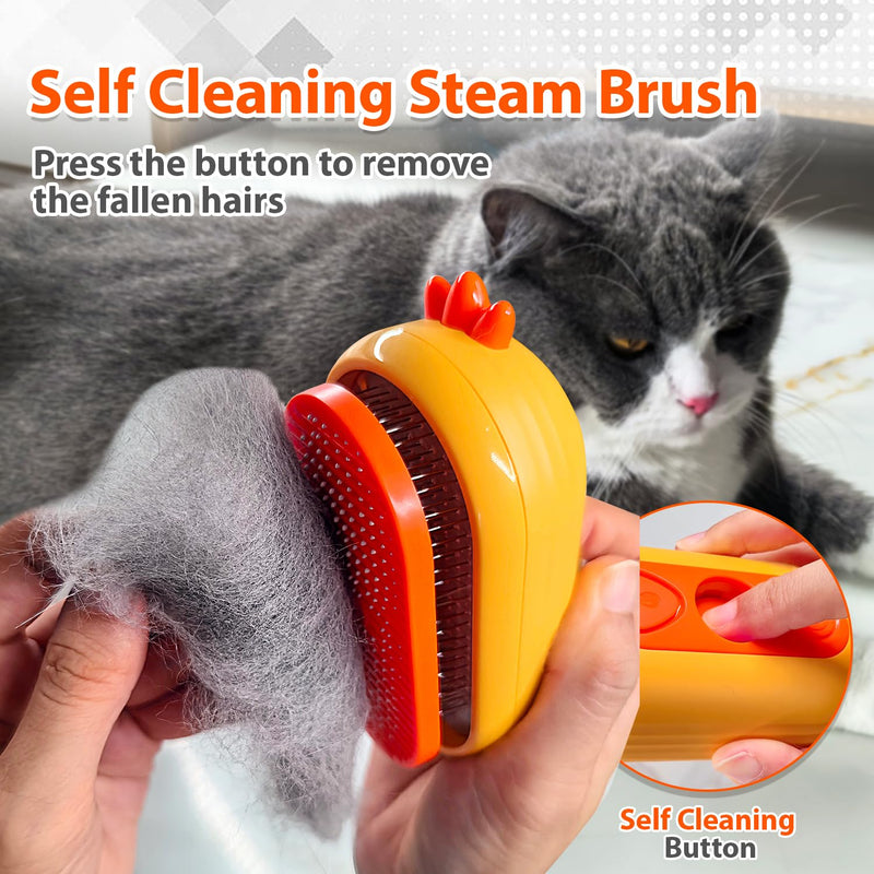 Cat Steam Brush with Release Button, 3 in 1 Rechargeable Pet Spray Water Comb for Long & Short Hair Removal, Self Cleaning Slicker Vapor Brush for Indoor Cats Dogs Rabbits Shedding Grooming Yellow - PawsPlanet Australia