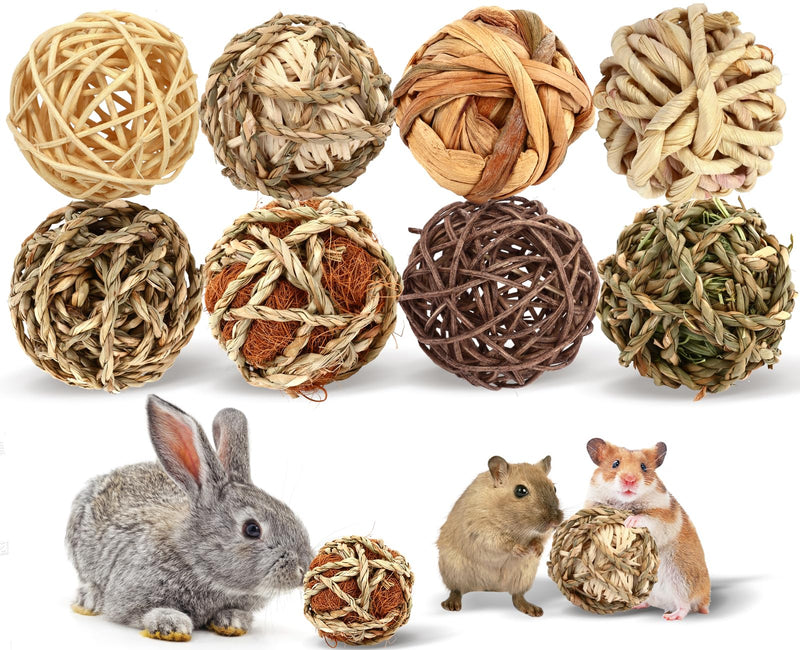 Bunny Chew Grass Balls, Rolling Chew Toys for Small Animals, Improving Dental Health, Natural Chew Grass Toys for Rabbits, Guinea Pigs, Chinchillas, Hamsters, Mice (8 Pcs) Styles-2