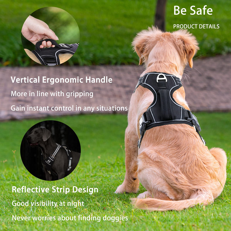 Funfox Dog Harness for Medium Dogs No Pull, Medium Pet Harness with 2 Clips, Adjustable Dog Vest Harness for Walking, Soft Padded Reflective Harness Ergonomic Handle Control Small Medium Puppy Dogs Black - PawsPlanet Australia