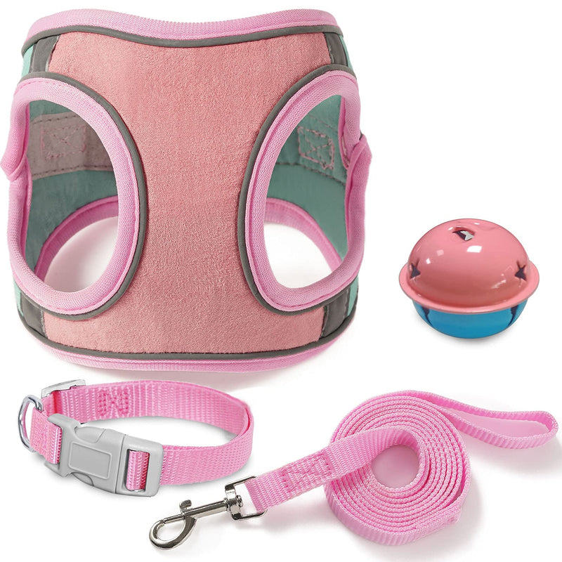 Cat Harness,Leash and Collar Set,Escape Proof Kitten Vest Harness for Walking,Easy Control Night Safe Pet Harness with Reflective Strap and Bell for Small Large Kitten,Fit for Puppy,Rabbit Medium (Pack of 1) Pink/Blue