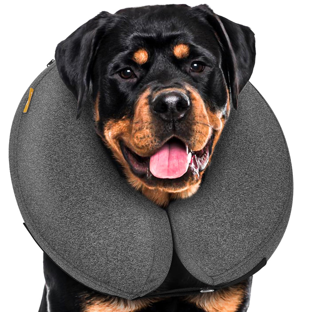 Dog Cones for Small Medium Large Dogs, Soft Cone for Dogs After Surgery Inflatable Dog Cone Alternative Recovery Donut Collar (Grey, XL-Neck:18"-24") XL-Neck:18"-24" Grey