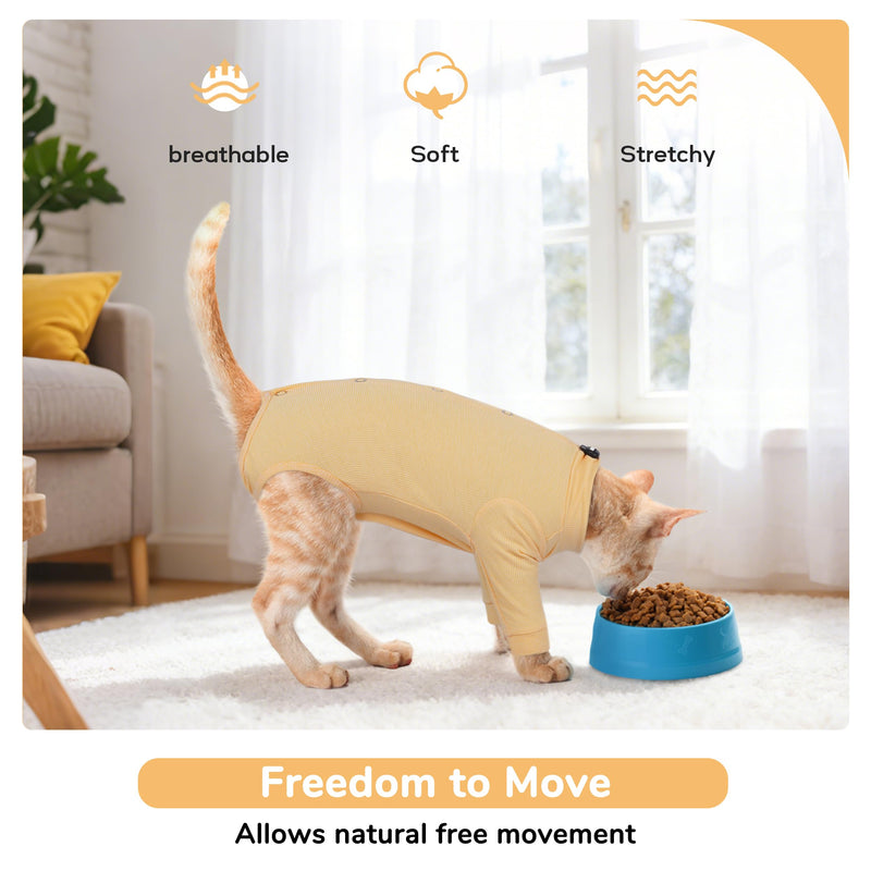 PUMYPOREITY Adjustable Cat Recovery Shirt, Front Leg Injury Suit, Stretchable & Comfortable, Anti-Licking Long Sleeve Wound Cover, Prevents Scratching & Biting, Machine Washable, Orange, L Large