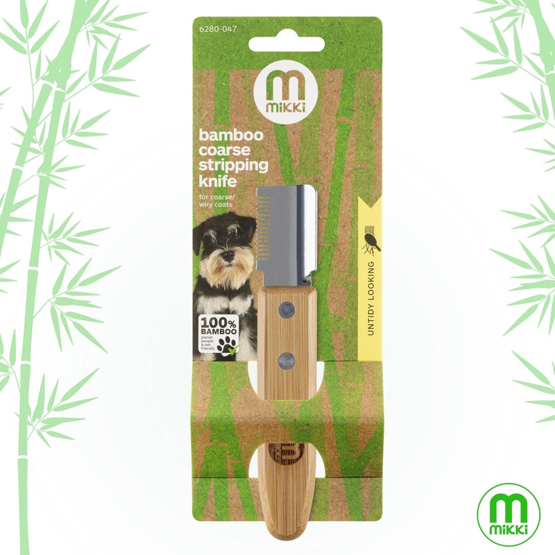 Mikki Bamboo Stripping Knife For Dog Grooming, For Stripping Overgrown Hair from Top Coat, Long Lasting Anti-Rust Blades, Easy Hold Contoured Handle, Coarse Tooth for Wire Coated Dogs