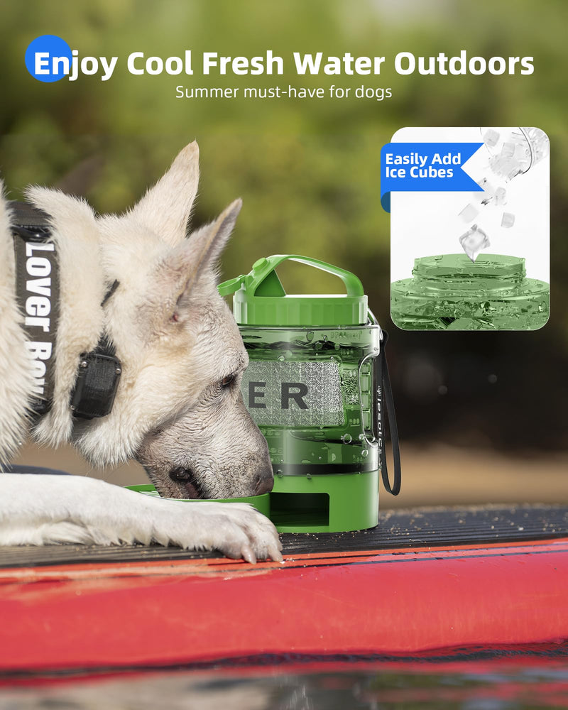 lesotc Dog Travel Water Bottle Portable with Pull-Out Drinking Bowl, 77oz Large Travel Water Bowl Dispenser for Dogs Camping Essentials Hiking Beach Road Trip Park Walking On The Go Must Haves, Green 77OZ-Olive Green - PawsPlanet Australia
