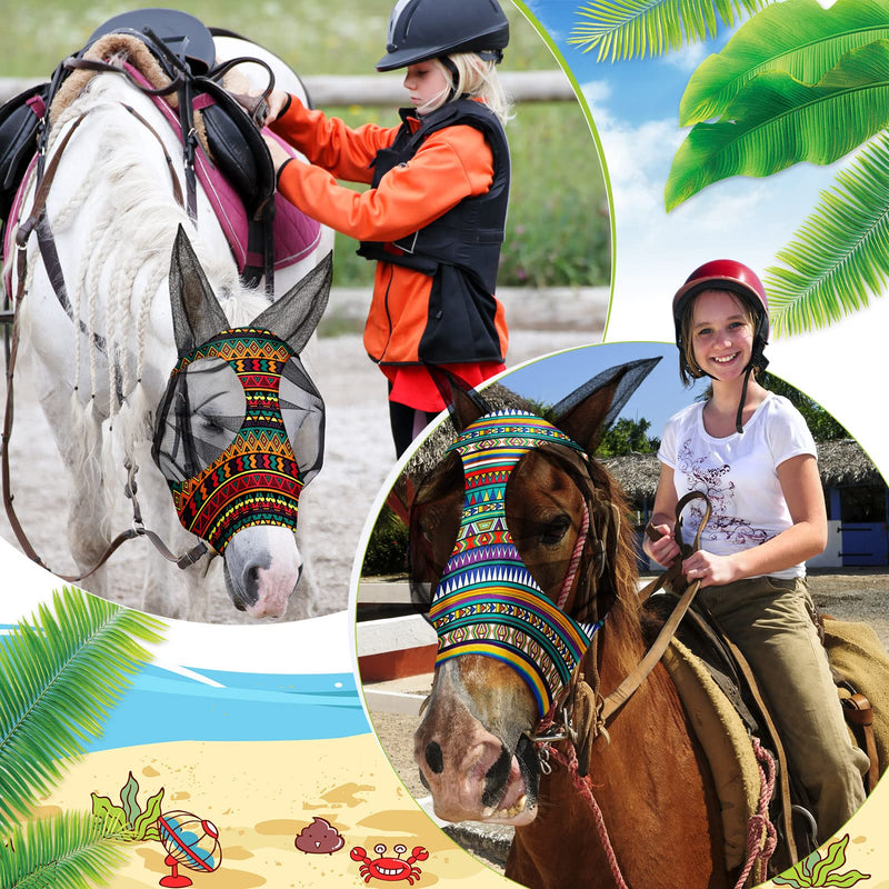 Frienda 3 Pieces Horse Fly Mask with Ears Adjustable UV Protection Breathability Horses Fly Masks Elasticity Smooth Comfortable Equine Face Covering(M) M