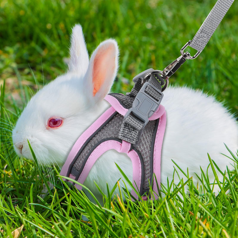 Bunny Harness and Leash Adjustable Bunny Harness and Leash Set, Breathable Pet Vest, Small Dog Harnesses, Small Kitten Puppy Rabbit Walks Accessories, with Reflective Strips, Pink and Grey - PawsPlanet Australia