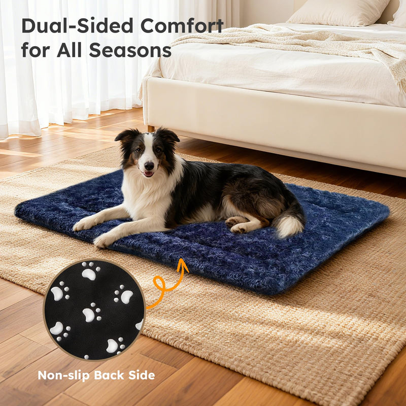 Dog Bed Mat, Dual-Sided Dog Crate Bed Mat - Ultra Soft & Machine Washable Kennel Pad for Large Dogs, All-Season Comfort Pet Bed for Crates, Travel, and Home, Dark Blue 35 x 23 Inch Large 35 x 23 x 1.5 in - PawsPlanet Australia
