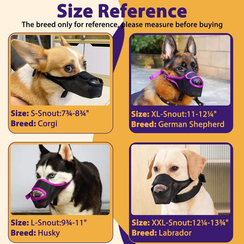 LUCKYPAW Dog Muzzle, Mesh Muzzle for Large Medium Small Dogs with Front Opening Design, Dog Mouth Cover to Prevent Biting, Licking, Chewing, Scavenging, Allows Drinking Panting(Purple,S) Purple S-Snout:7¾-8¾"