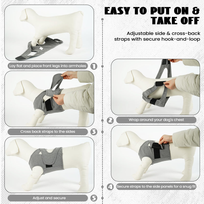 Post-Surgery Recovery Suit for Dogs | Anti-Lick Chest Protector with Cross Back Design | Soft Elastic Fabric with Adjustable Straps | Ideal for Chest Wound Care (Grey, M) Grey Medium
