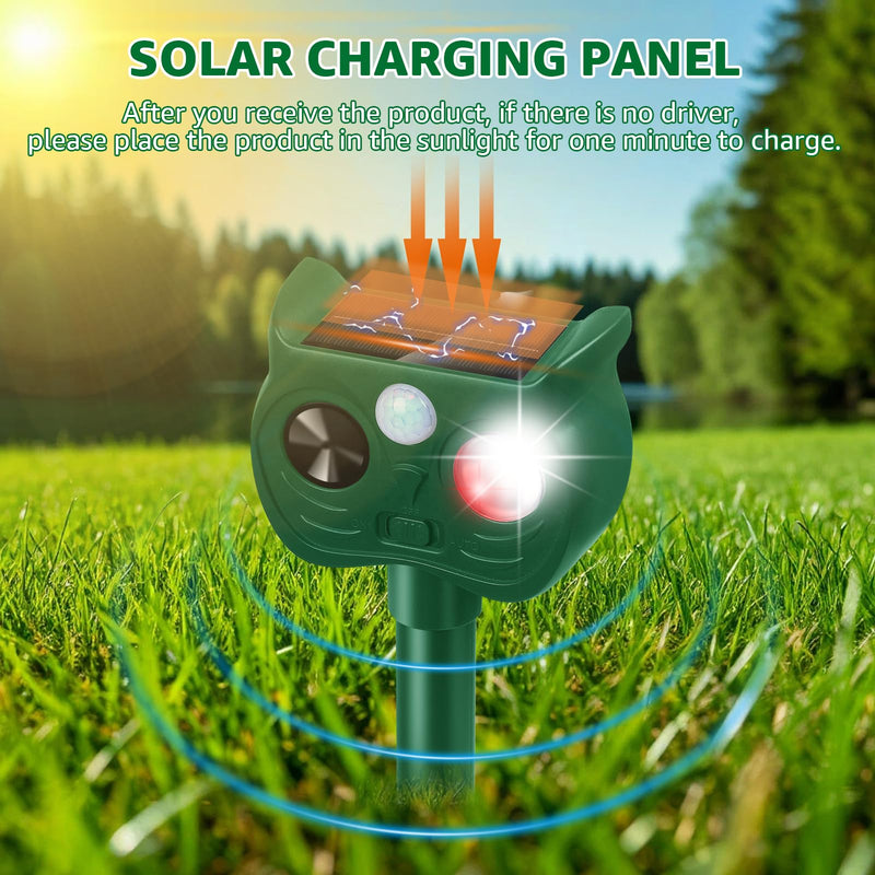 Solar Ultrasonic Animal Repellent Outdoor Motion Sensor Deer Repellent Devices Squirrel Cat Raccoon Rabbit Deterrent with Strobe Light Dual Mode, Keep Skunk Away Protection for Yard Garden Lawn 1PC Red and white lights flashing 1PC - PawsPlanet Australia