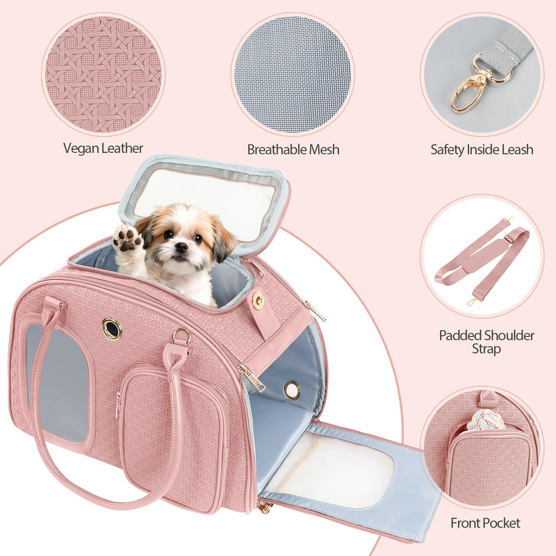 Dog Purse Carrier for Small Dogs, TSA Airline Approved Pet Tote Bag, Fashion Soft-Sided Puppy Carrier Purse with Pockets for Travel, Shopping, Daily Use (Pink, 16.1inch x 8.7inch x 12inch(LxWxH)) Pink 16.1inch x 8.7inch x 12inch(LxWxH)