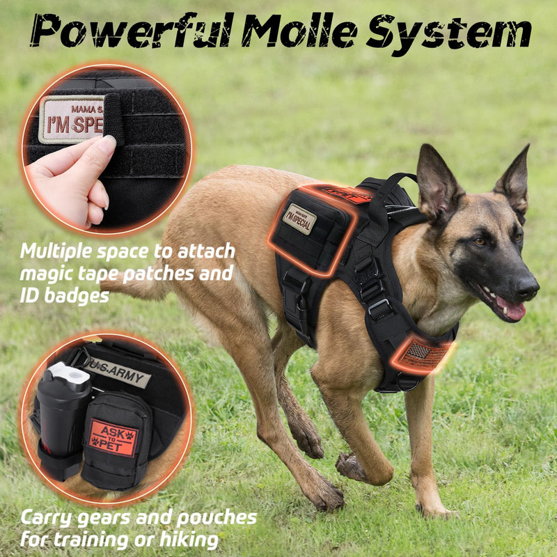 rabbitgoo Tactical Dog Harness for Large Dogs, Heavy Duty Dog Harness with Handle, No-Pull Service Dog Vest Large Breed, Adjustable Military Dog Vest Harness for Training Hunting Walking, Black, L - PawsPlanet Australia