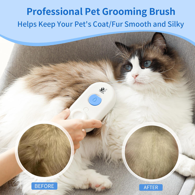 Cat Steam Brush for Shedding,4 in 1 Pet Steam Brush for Cats & Dogs,Deshedding,Massage,Cleaning & Anti-Static All In One,Suitable for Long & Short Haired Pets,Includes Waterless Shampoo,Blue Blue - PawsPlanet Australia